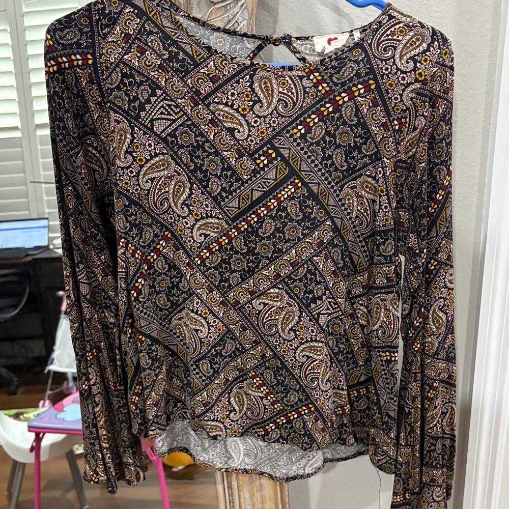 Paisley Long Sleeve Top - Black and Gold